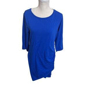 Worthington Royal Blue Dress Long Sleeve Midi ruched side stretchy sz Large